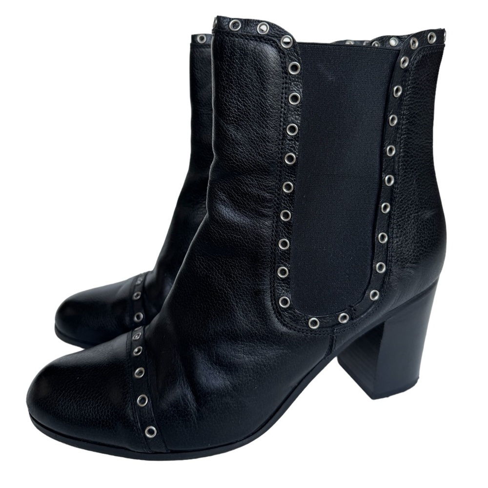 M.Gemi 40/US 9.5 Ankle Boots Anello Black Grommet Trim Bock Heel Leather - Picture 4 of 10